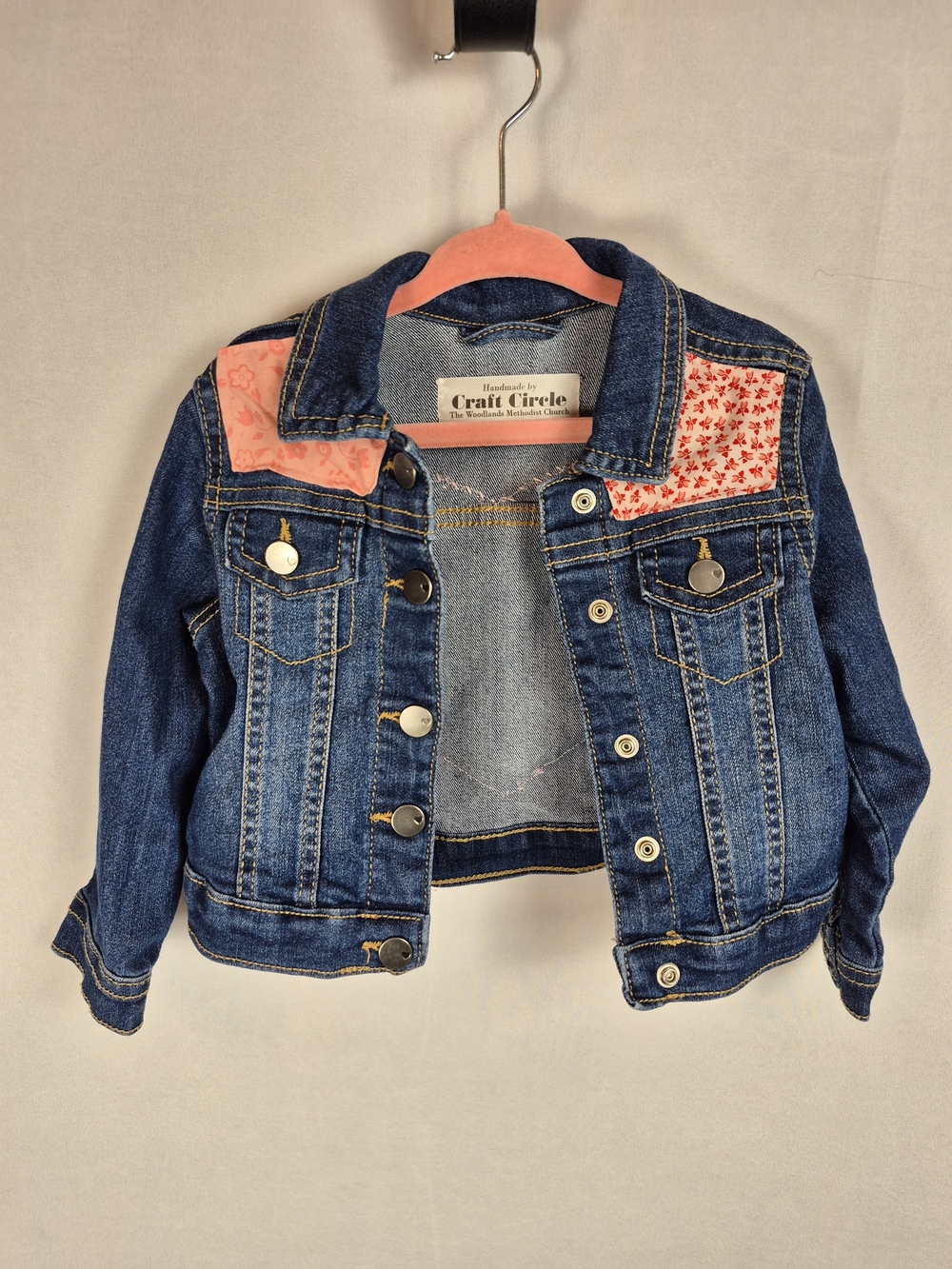 Craft Circle Girls' Dark Blue Denim Jacket with Coral Accent Panels 2T